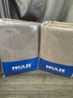 Miulee Linen Texture Natural Tan Beige Color 100% Blackout Curtains Set of 2